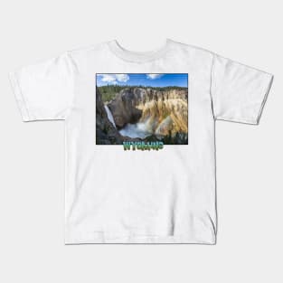 Wyoming State Outline (Lower Yellowstone Falls) Kids T-Shirt